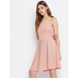 Pink Solid Stylish Back Mini dress